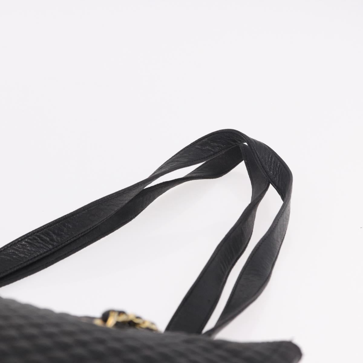 BALLY Chain Tote Bag Leather Black Gold Auth BA13962
