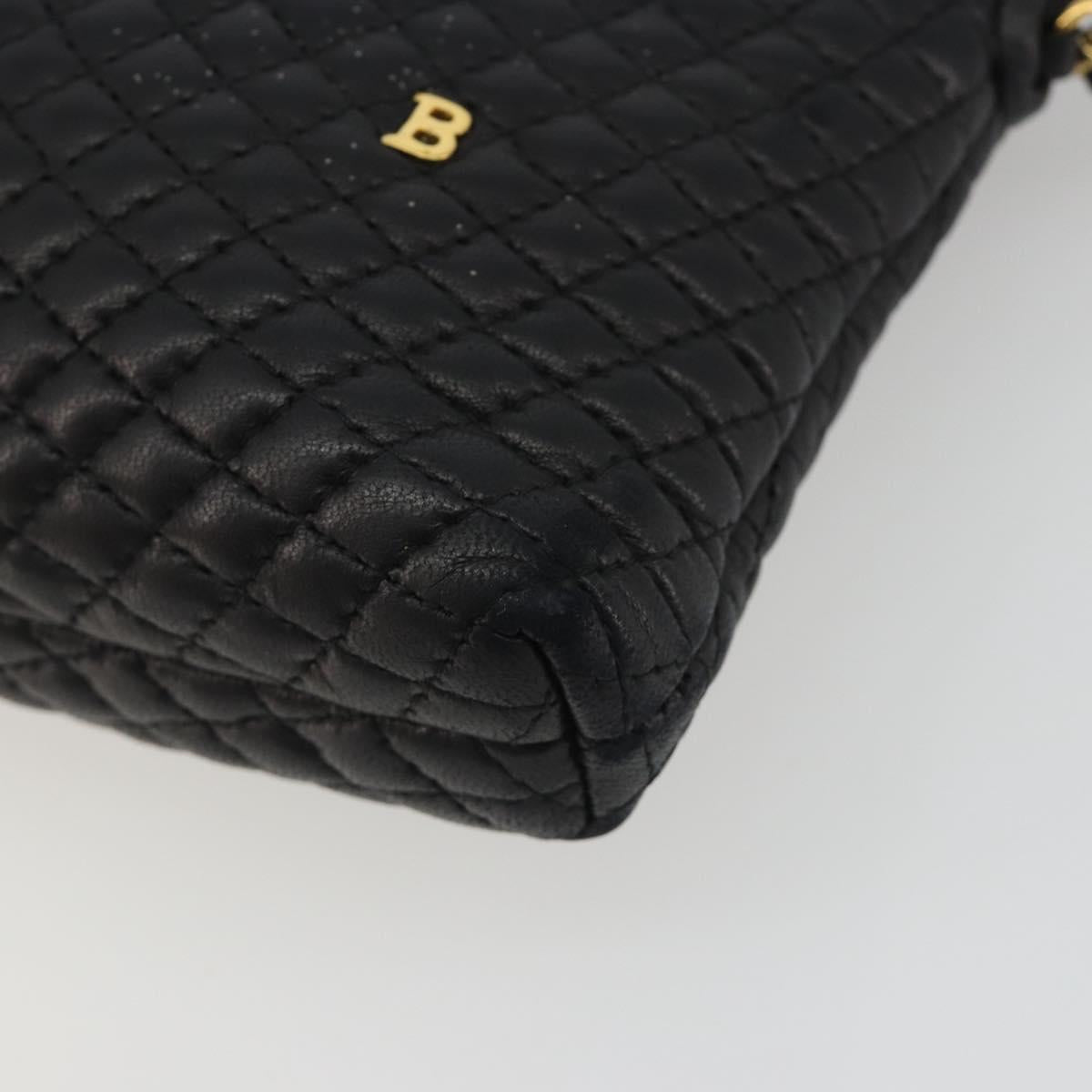 BALLY Chain Shoulder Bag Leather Black Gold Auth BA13963A