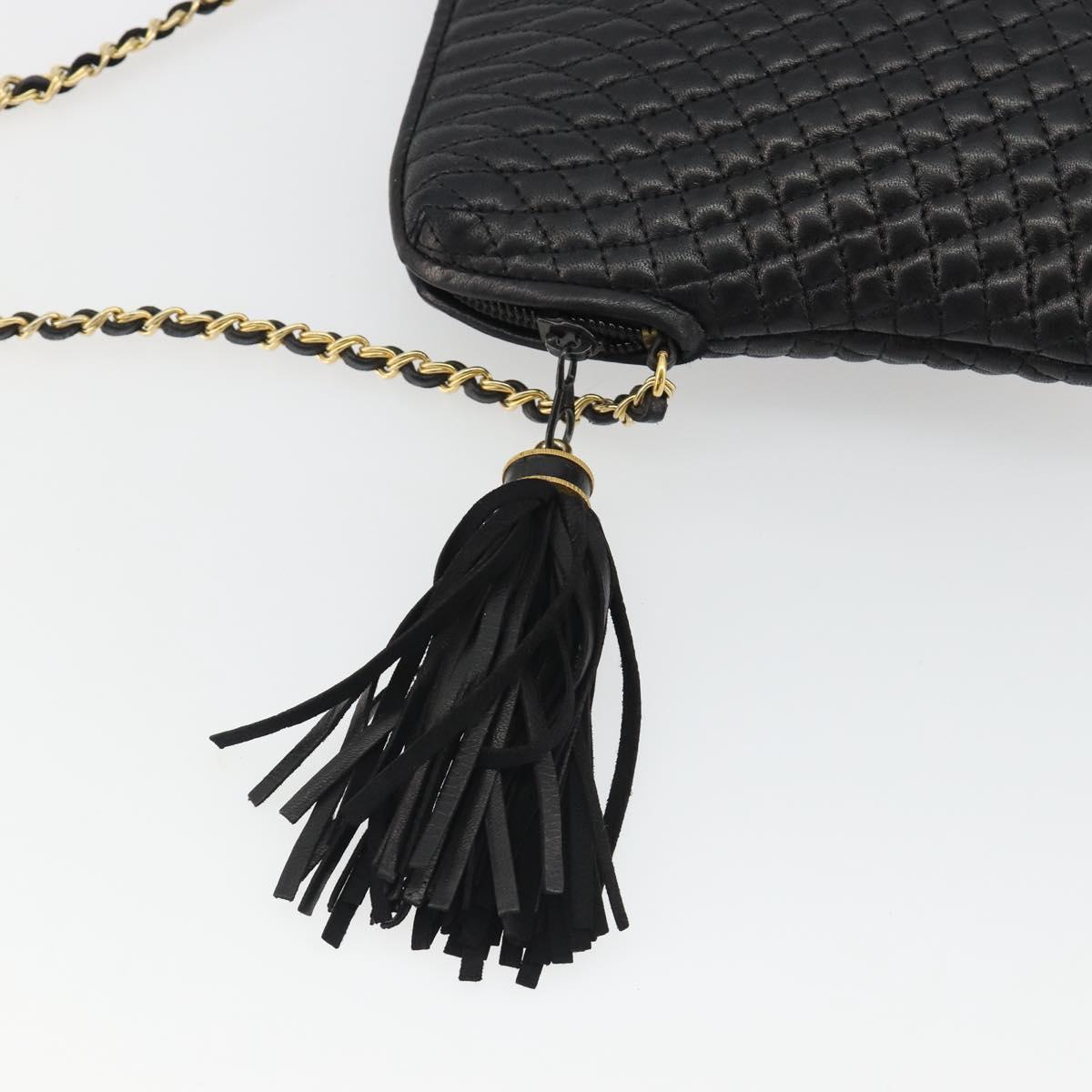 BALLY Chain Shoulder Bag Leather Black Gold Auth BA13963A
