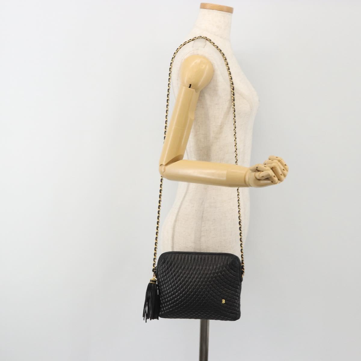 BALLY Chain Shoulder Bag Leather Black Gold Auth BA13963A