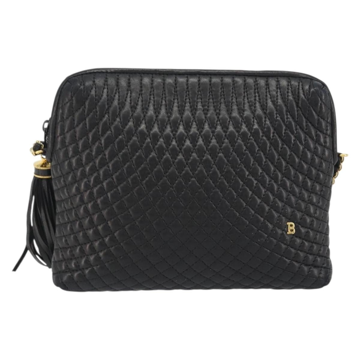 BALLY Chain Shoulder Bag Leather Black Gold Auth BA13963A