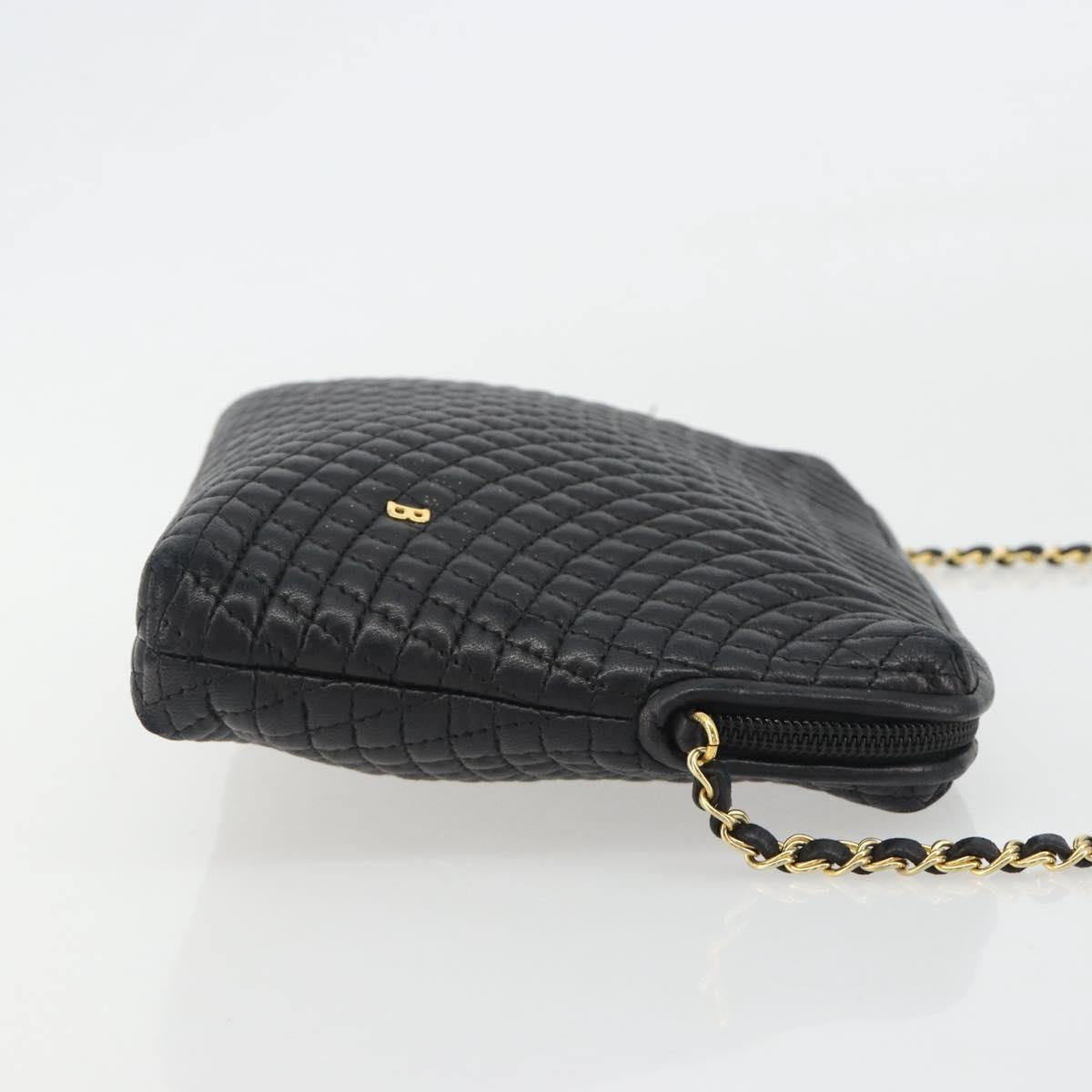 BALLY Chain Shoulder Bag Leather Black Gold Auth BA13963A