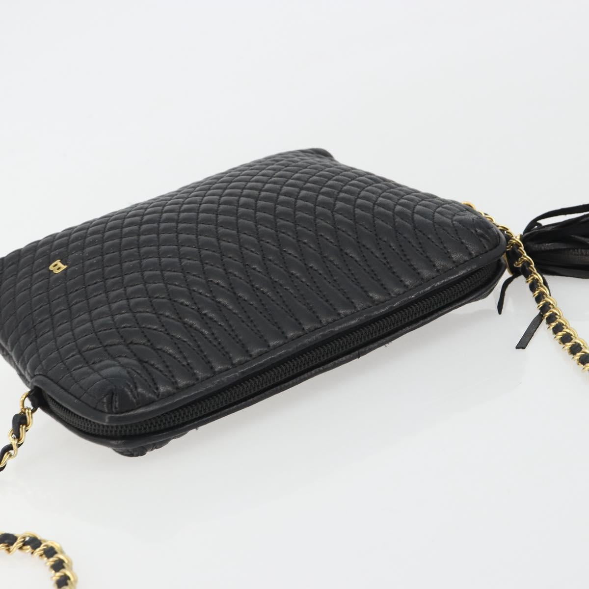 BALLY Chain Shoulder Bag Leather Black Gold Auth BA13963A