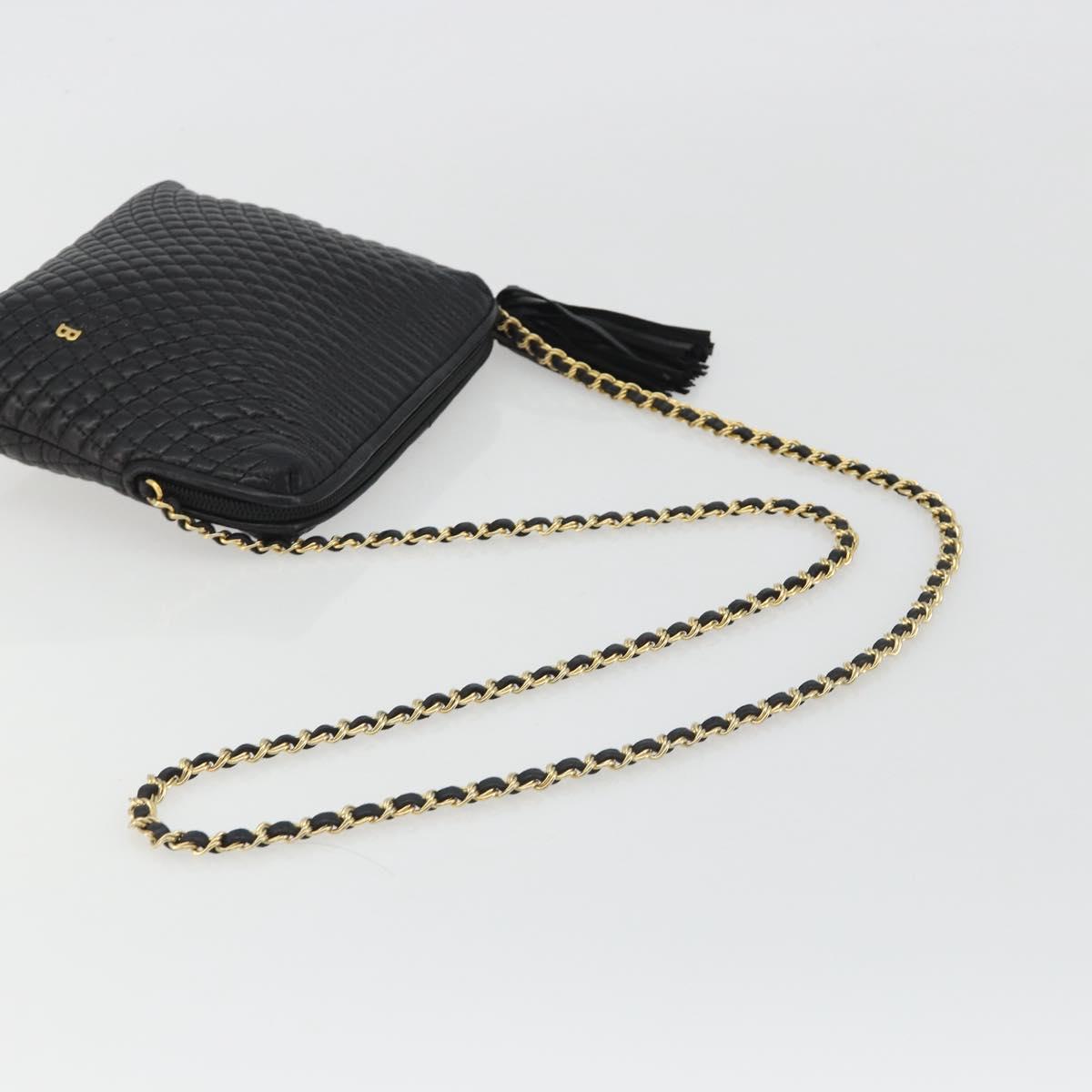 BALLY Chain Shoulder Bag Leather Black Gold Auth BA13963A