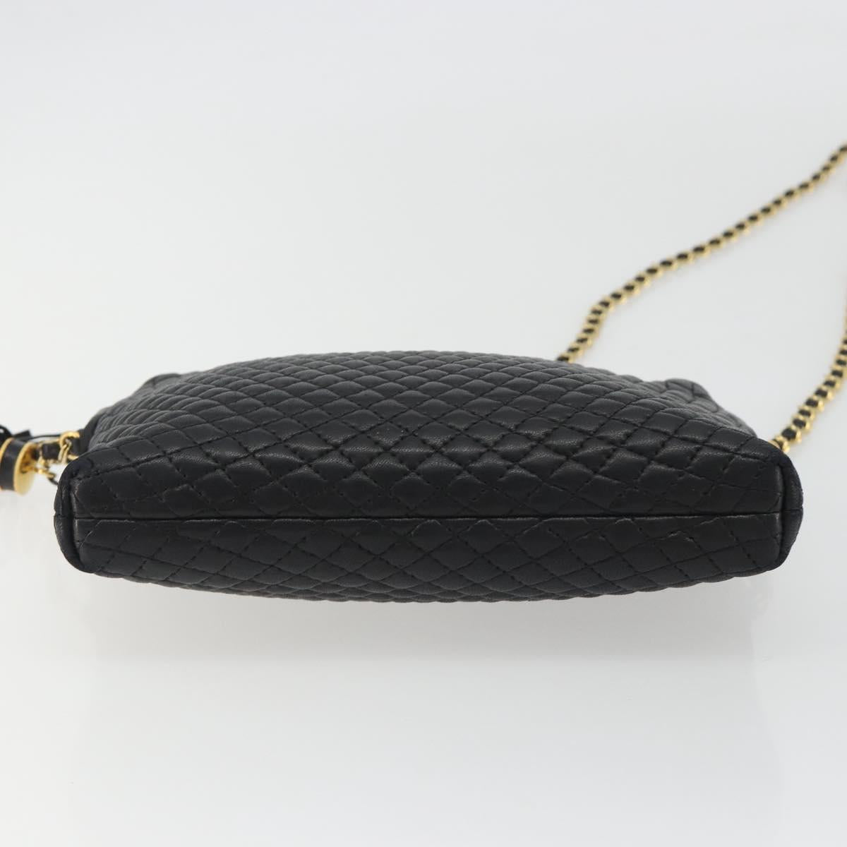 BALLY Chain Shoulder Bag Leather Black Gold Auth BA13963A