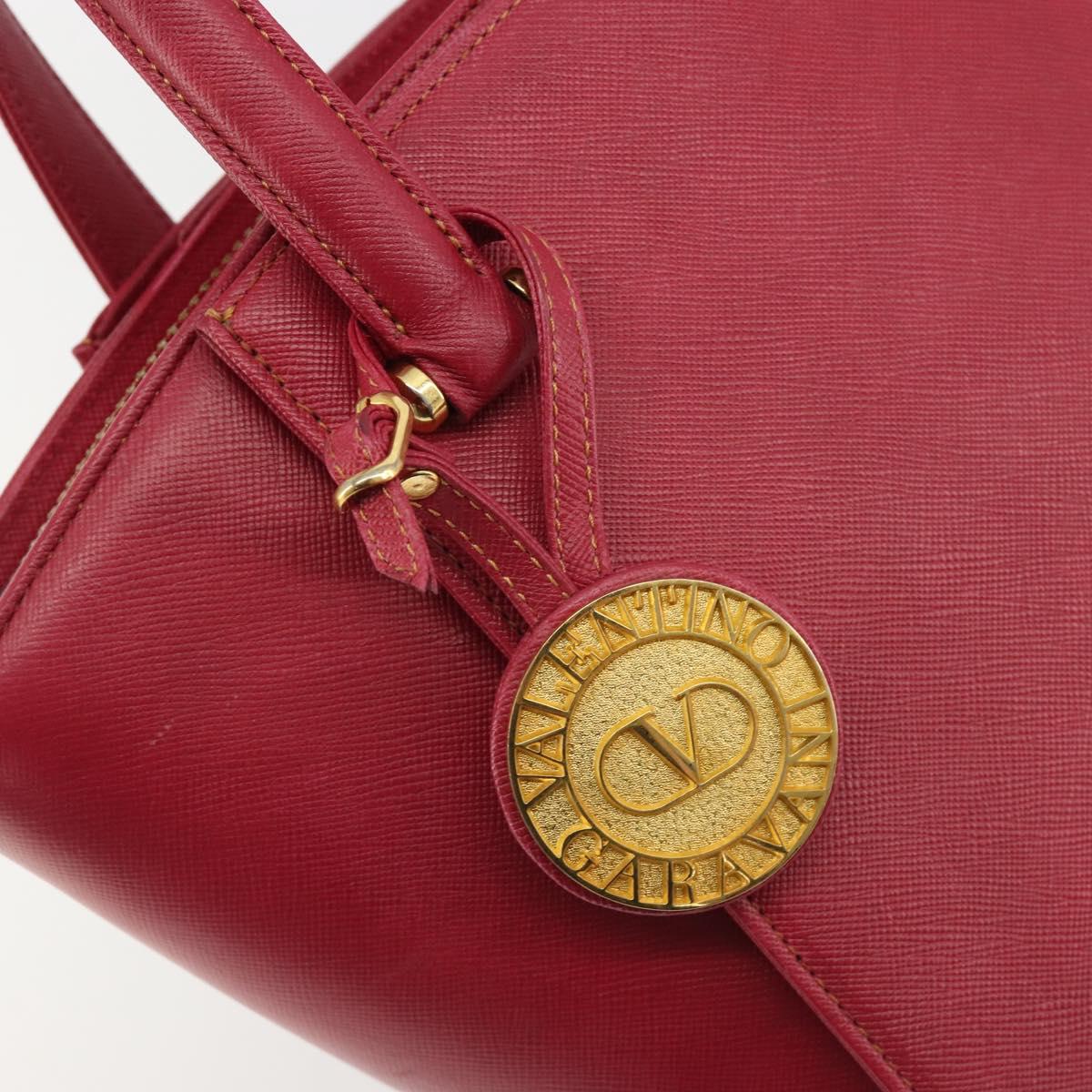 VALENTINO Hand Bag Leather Red Gold Auth BA13964