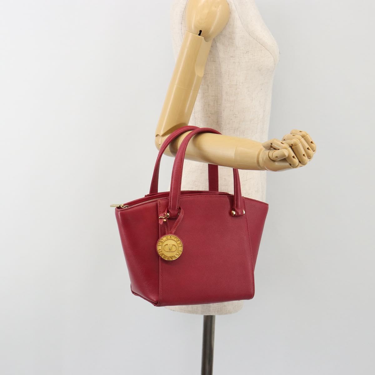 VALENTINO Hand Bag Leather Red Gold Auth BA13964