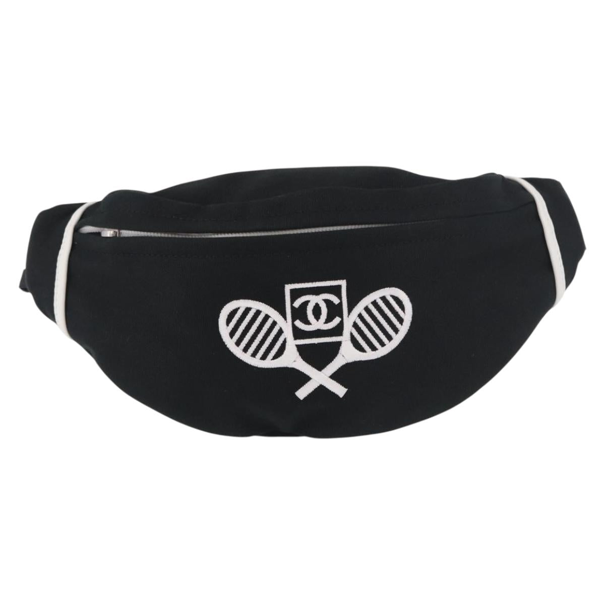 CHANEL Chanel Sports Waist bag Canvas Black White CC Auth BA13965