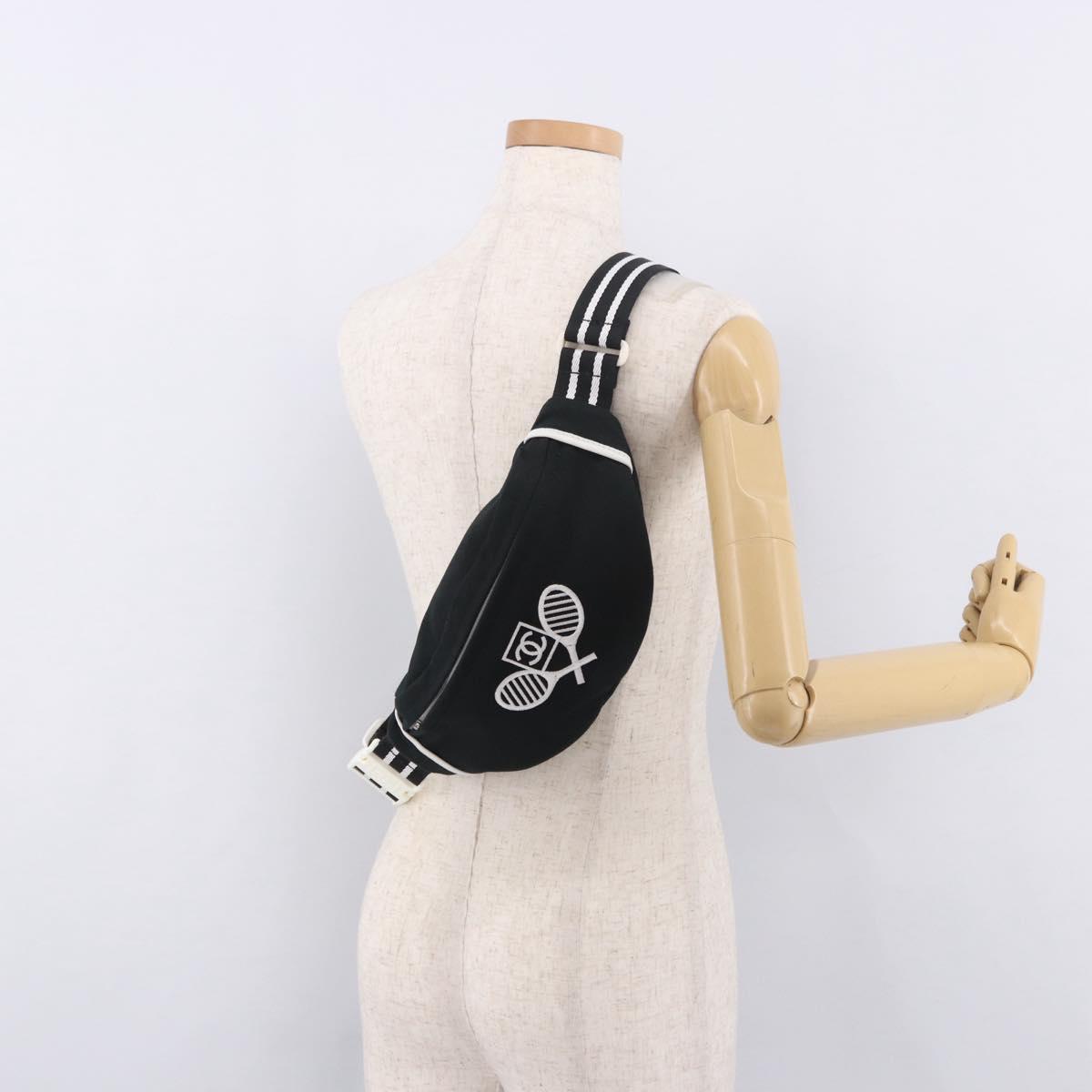 CHANEL Chanel Sports Waist bag Canvas Black White CC Auth BA13965