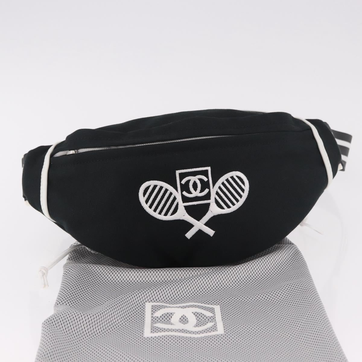 CHANEL Chanel Sports Waist bag Canvas Black White CC Auth BA13965