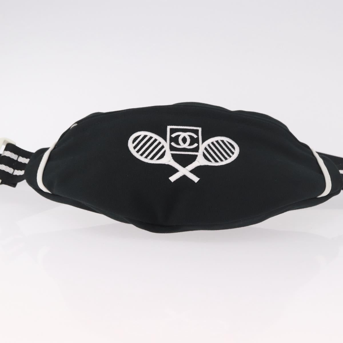 CHANEL Chanel Sports Waist bag Canvas Black White CC Auth BA13965