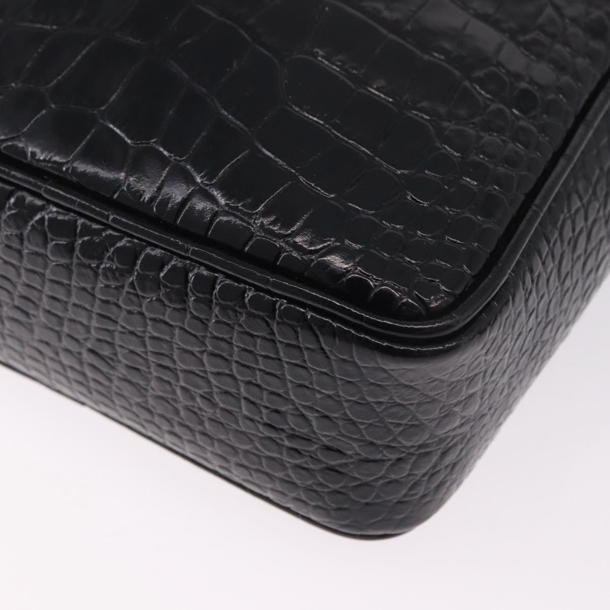 VERSACE Shoulder Bag Leather Black Silver Auth BA13966V