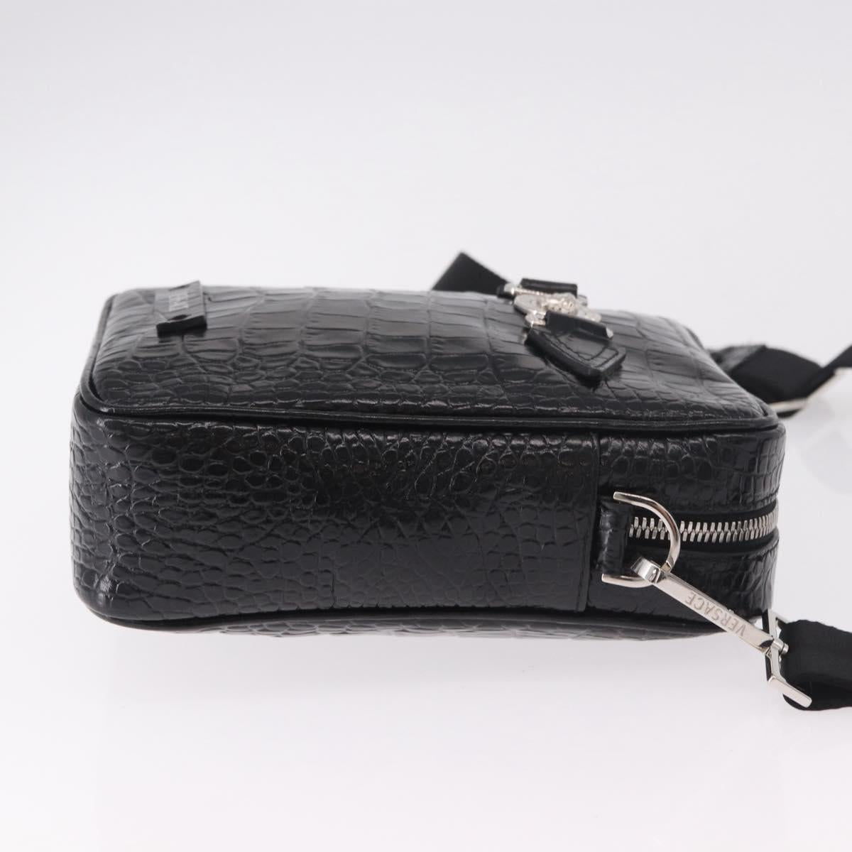 VERSACE Shoulder Bag Leather Black Silver Auth BA13966V