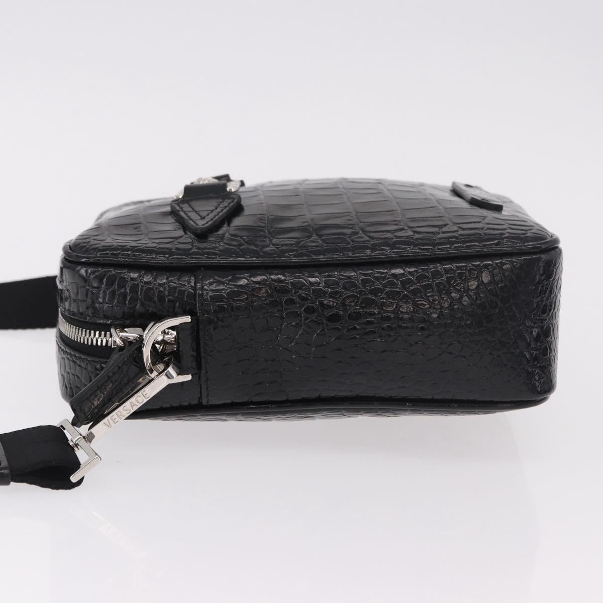 VERSACE Shoulder Bag Leather Black Silver Auth BA13966V