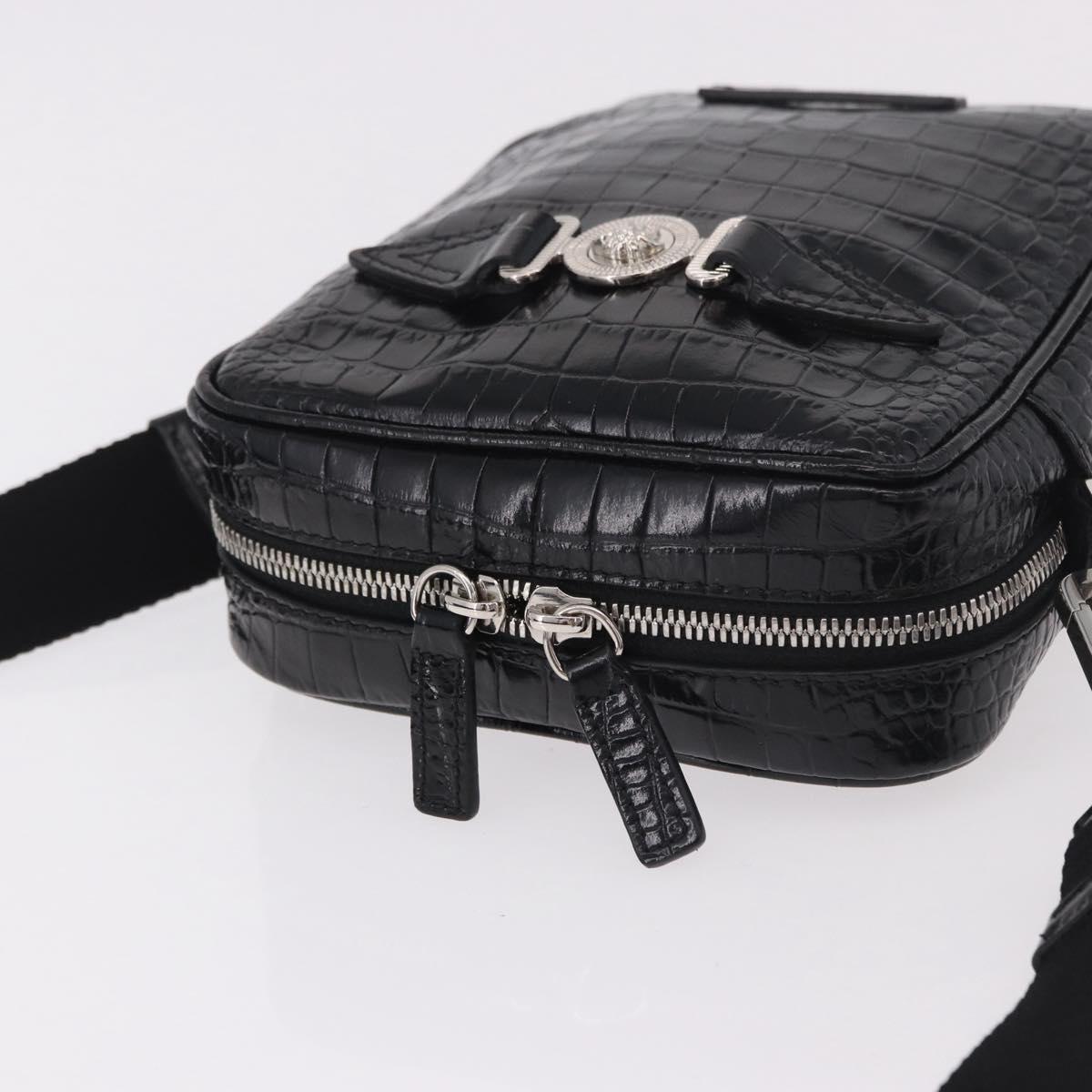 VERSACE Shoulder Bag Leather Black Silver Auth BA13966V