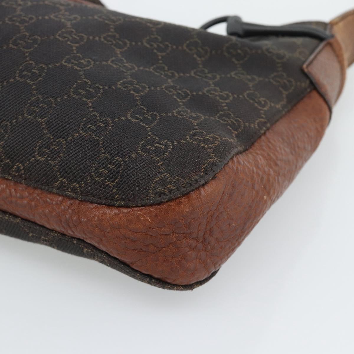 GUCCI GG Canvas Horsebit Shoulder Bag Dark Brown Black 101975 Auth BA13967A