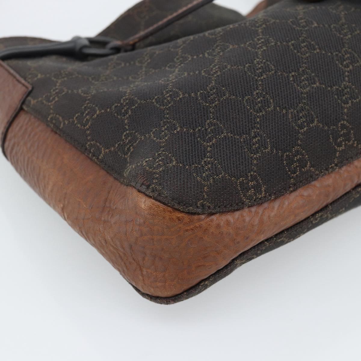 GUCCI GG Canvas Horsebit Shoulder Bag Dark Brown Black 101975 Auth BA13967A