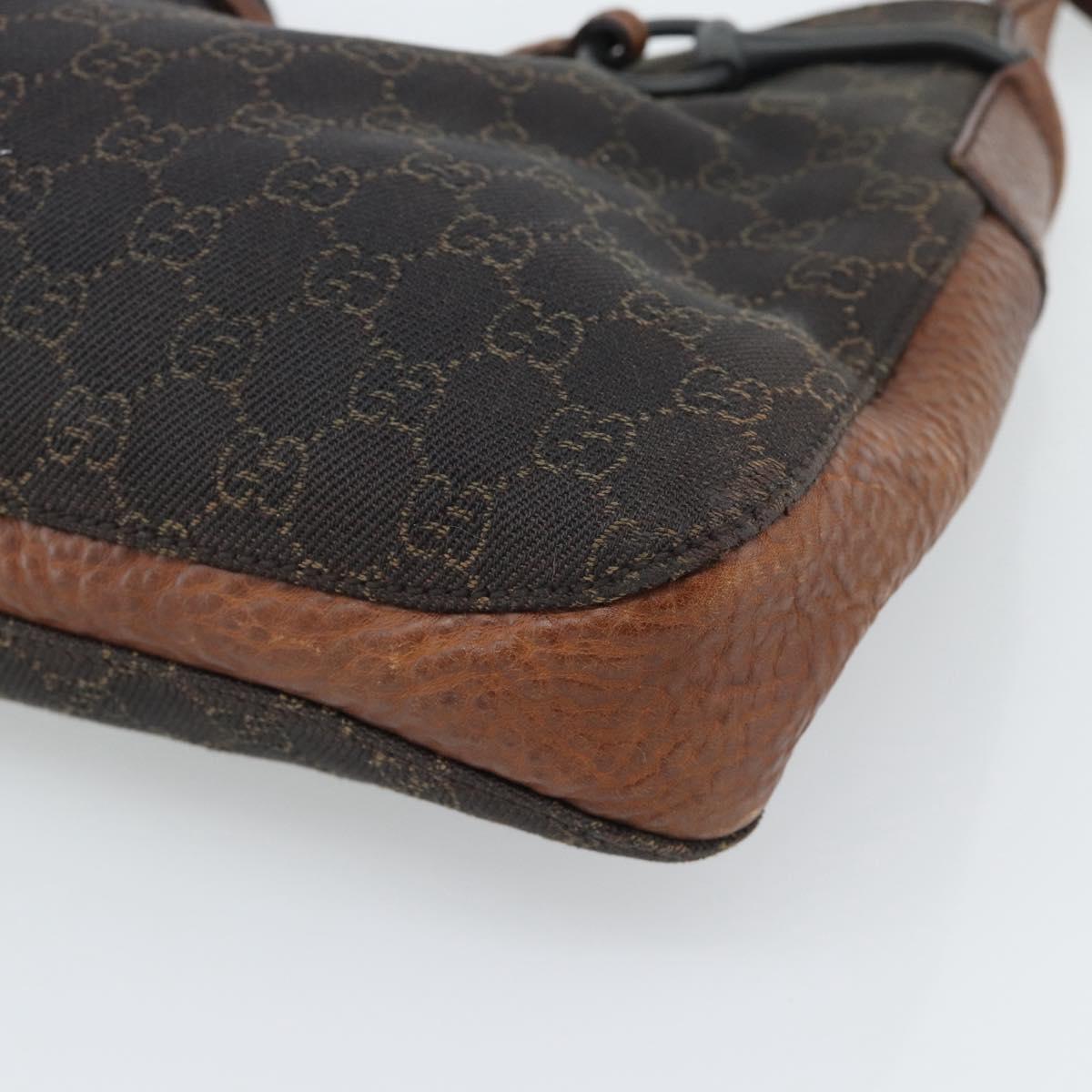 GUCCI GG Canvas Horsebit Shoulder Bag Dark Brown Black 101975 Auth BA13967A