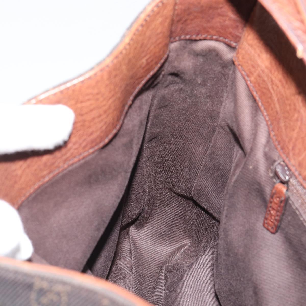 GUCCI GG Canvas Horsebit Shoulder Bag Dark Brown Black 101975 Auth BA13967A
