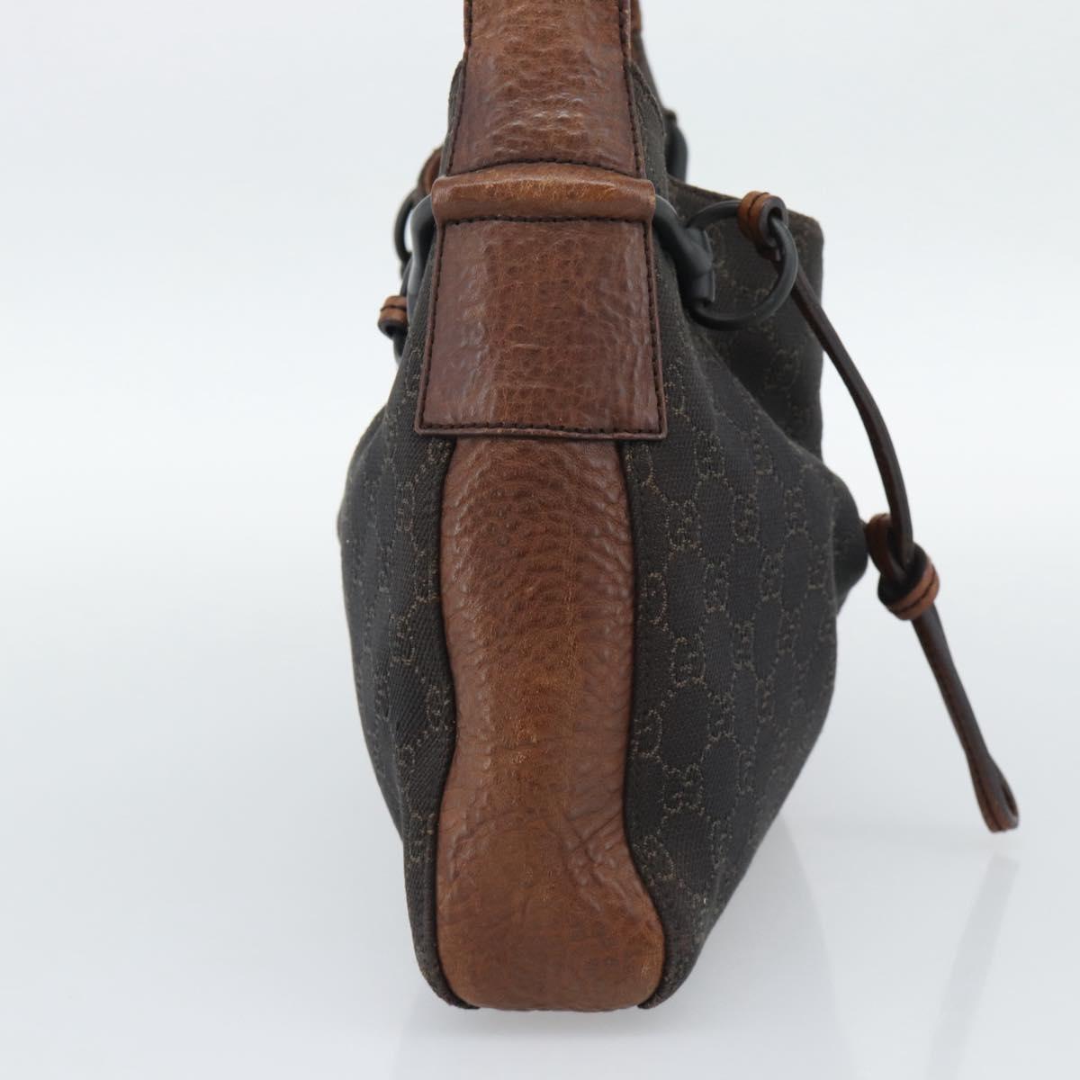 GUCCI GG Canvas Horsebit Shoulder Bag Dark Brown Black 101975 Auth BA13967A