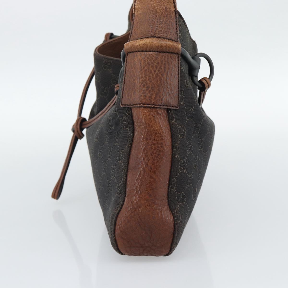 GUCCI GG Canvas Horsebit Shoulder Bag Dark Brown Black 101975 Auth BA13967A