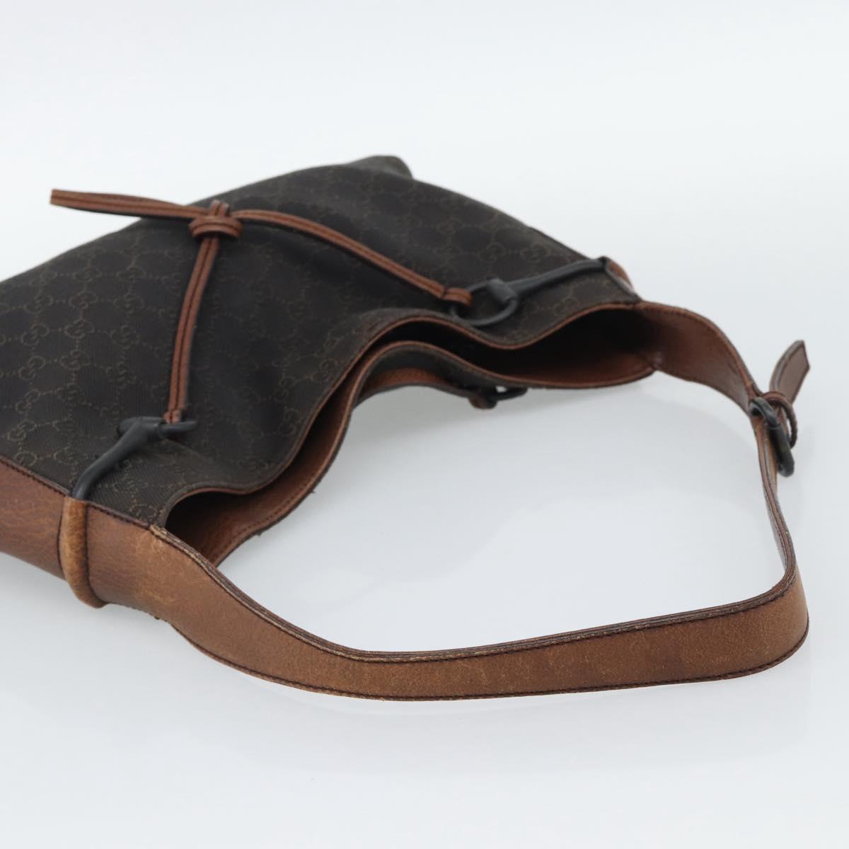 GUCCI GG Canvas Horsebit Shoulder Bag Dark Brown Black 101975 Auth BA13967A