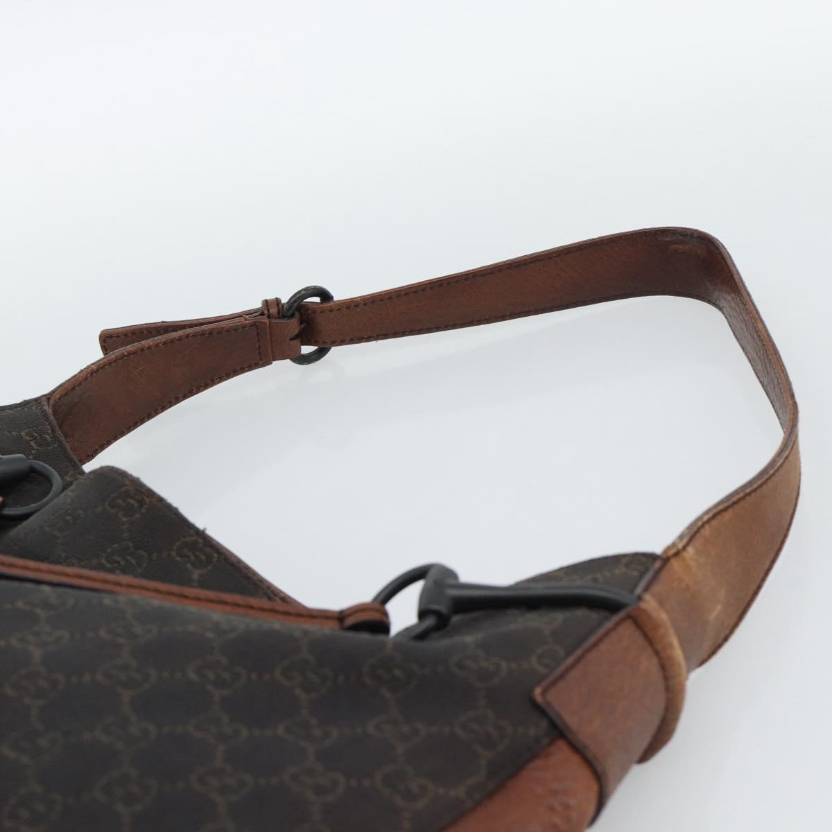 GUCCI GG Canvas Horsebit Shoulder Bag Dark Brown Black 101975 Auth BA13967A