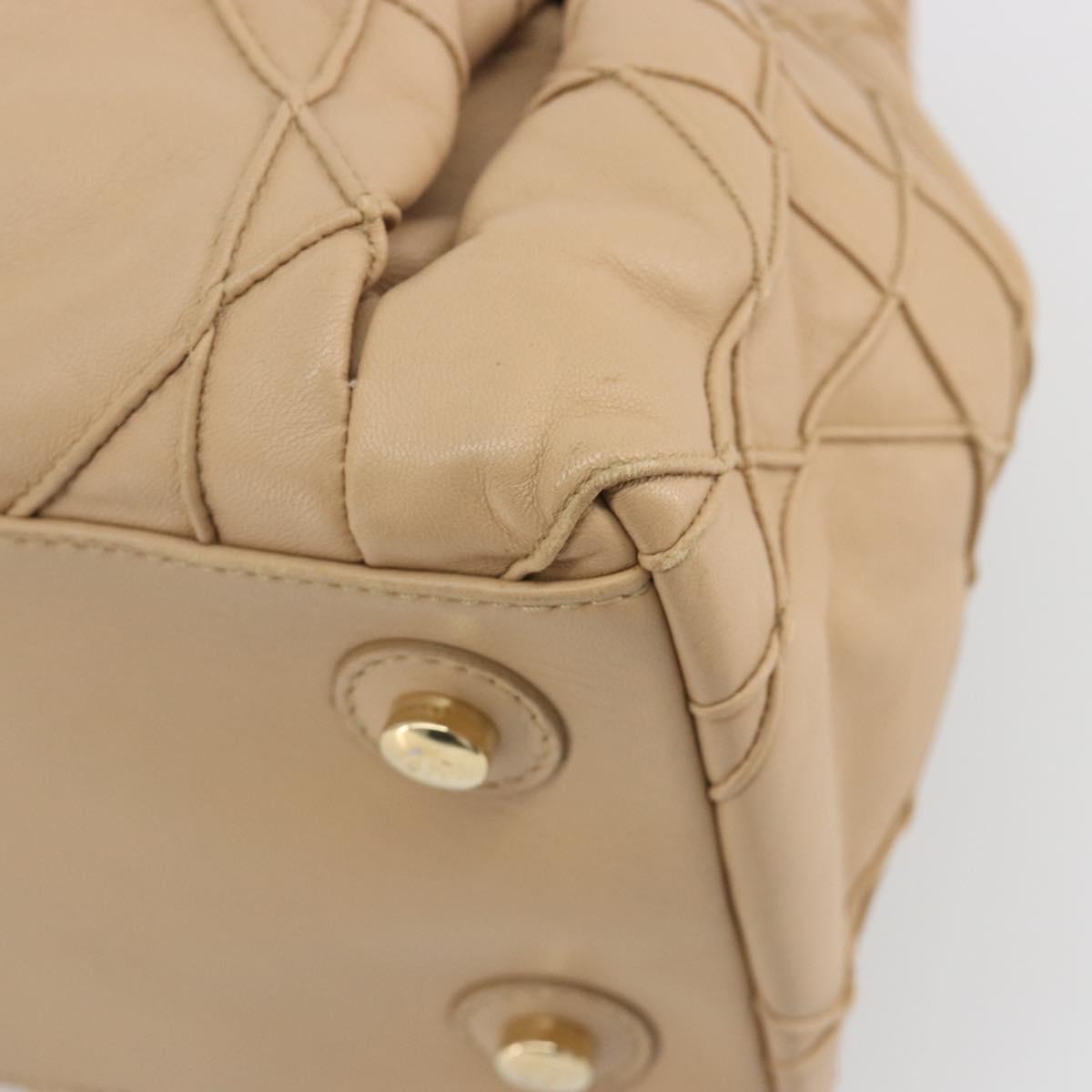 Christian Dior Chain Drawstring Bag Leather Beige Gold Auth BA13968A