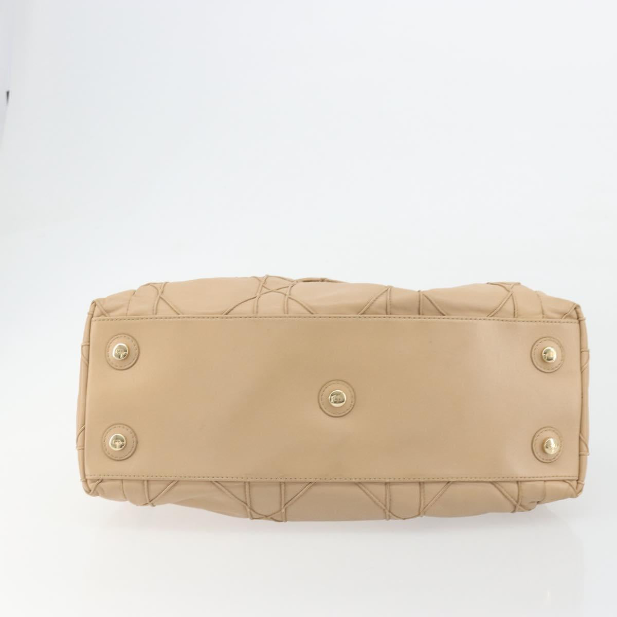 Christian Dior Chain Drawstring Bag Leather Beige Gold Auth BA13968A