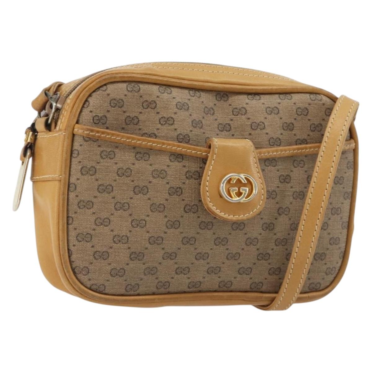 GUCCI Micro GG Shoulder Bag PVC Leather Beige Gold Auth BA13971A