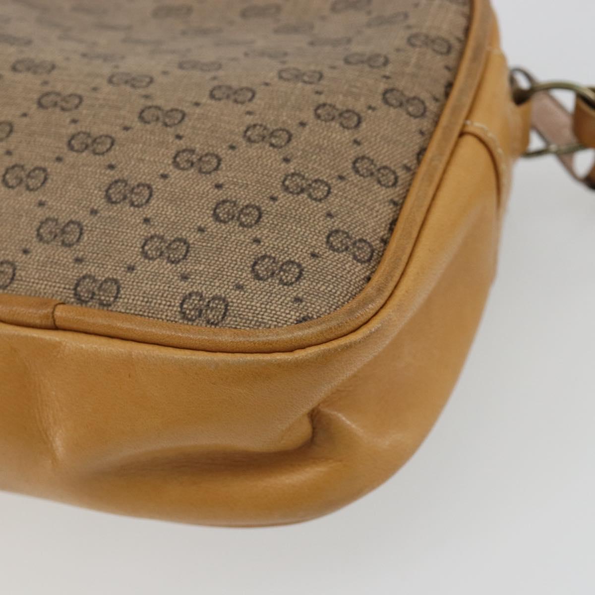 GUCCI Micro GG Shoulder Bag PVC Leather Beige Gold Auth BA13971A