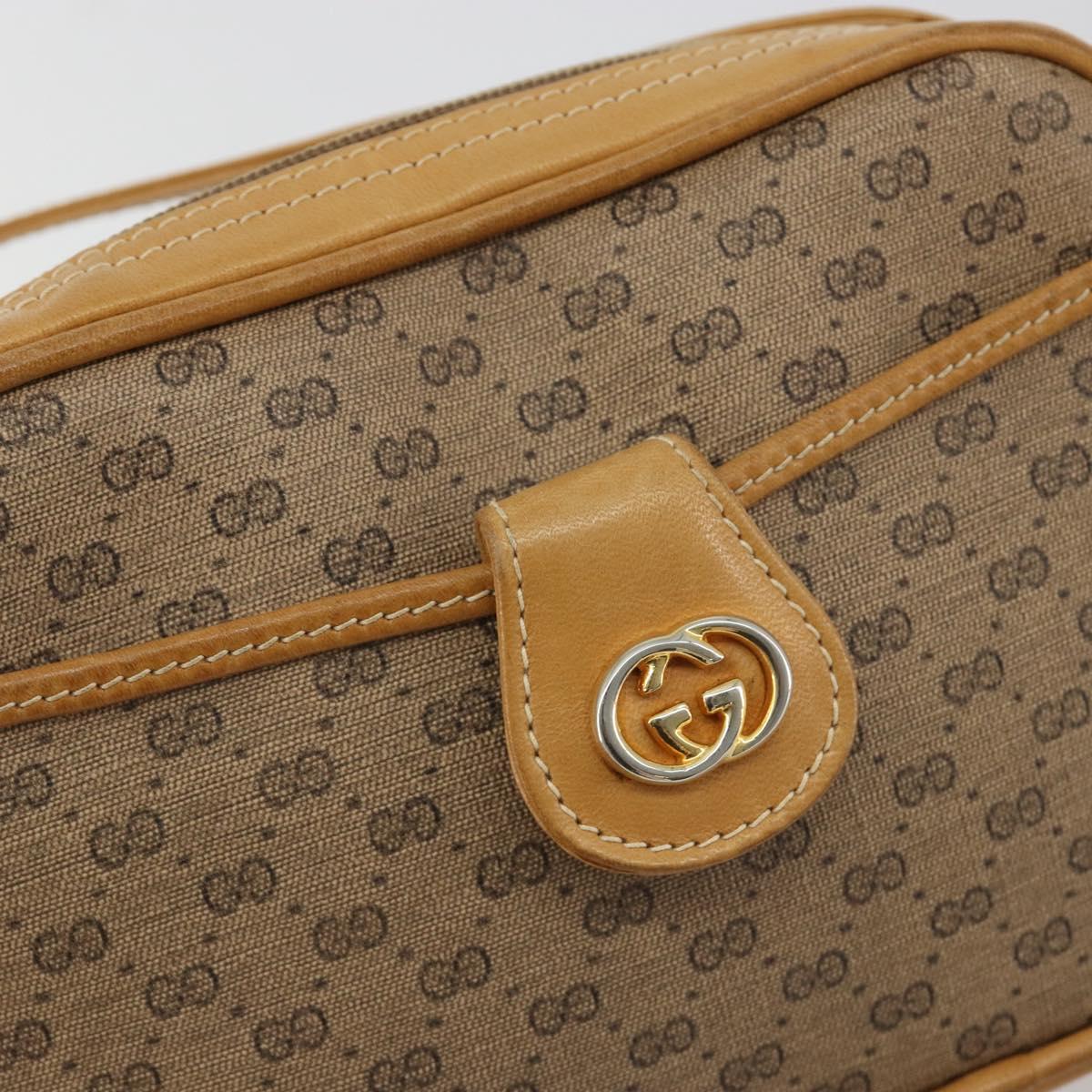 GUCCI Micro GG Shoulder Bag PVC Leather Beige Gold Auth BA13971A