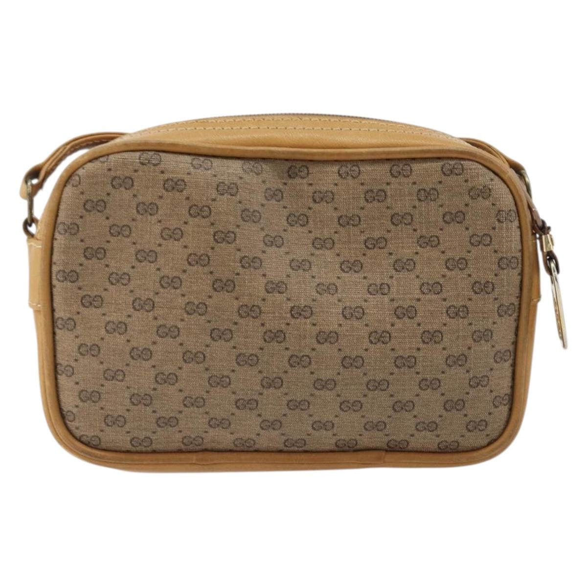 GUCCI Micro GG Shoulder Bag PVC Leather Beige Gold Auth BA13971A