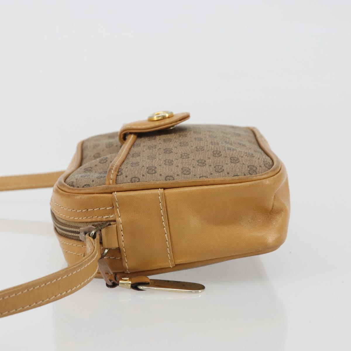 GUCCI Micro GG Shoulder Bag PVC Leather Beige Gold Auth BA13971A