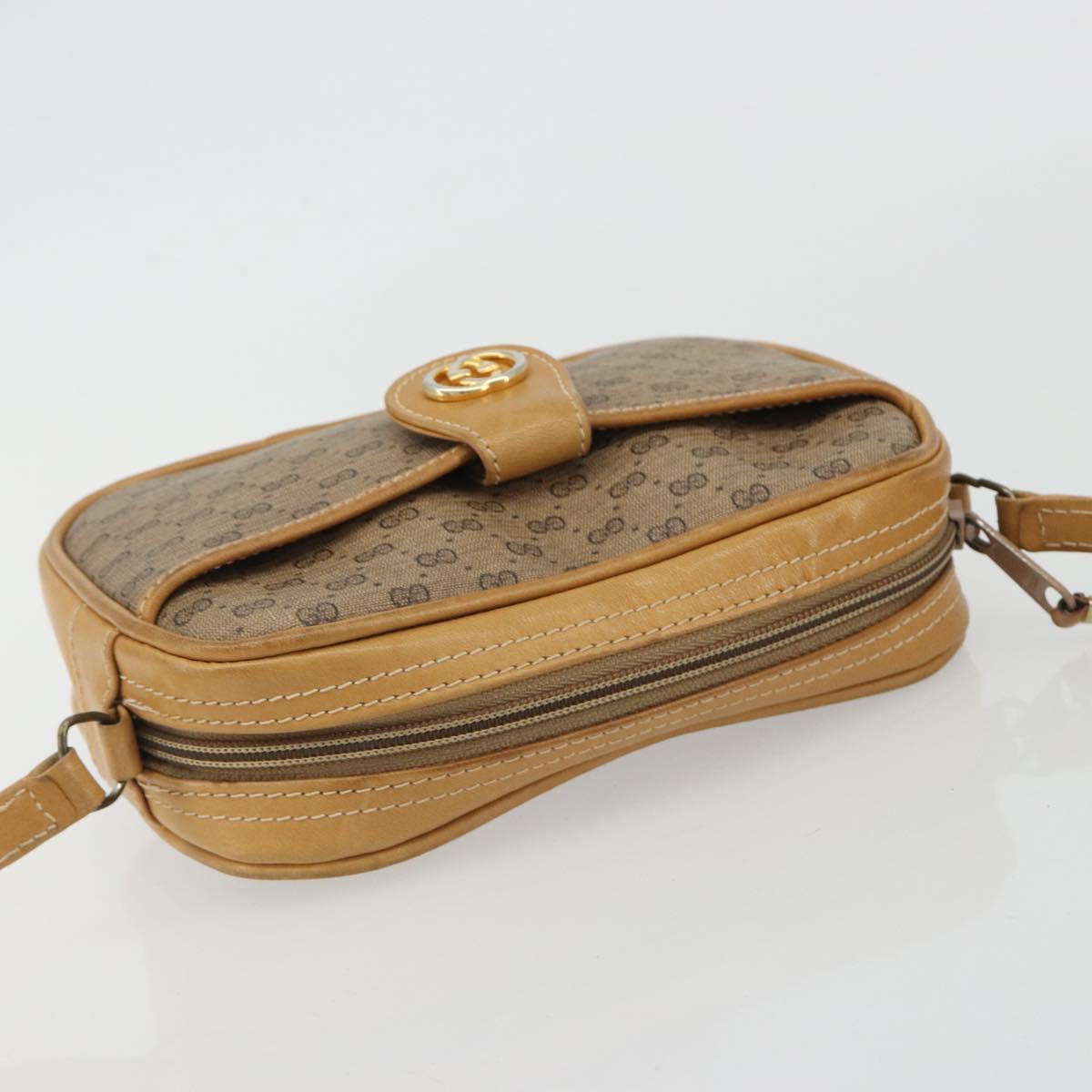 GUCCI Micro GG Shoulder Bag PVC Leather Beige Gold Auth BA13971A