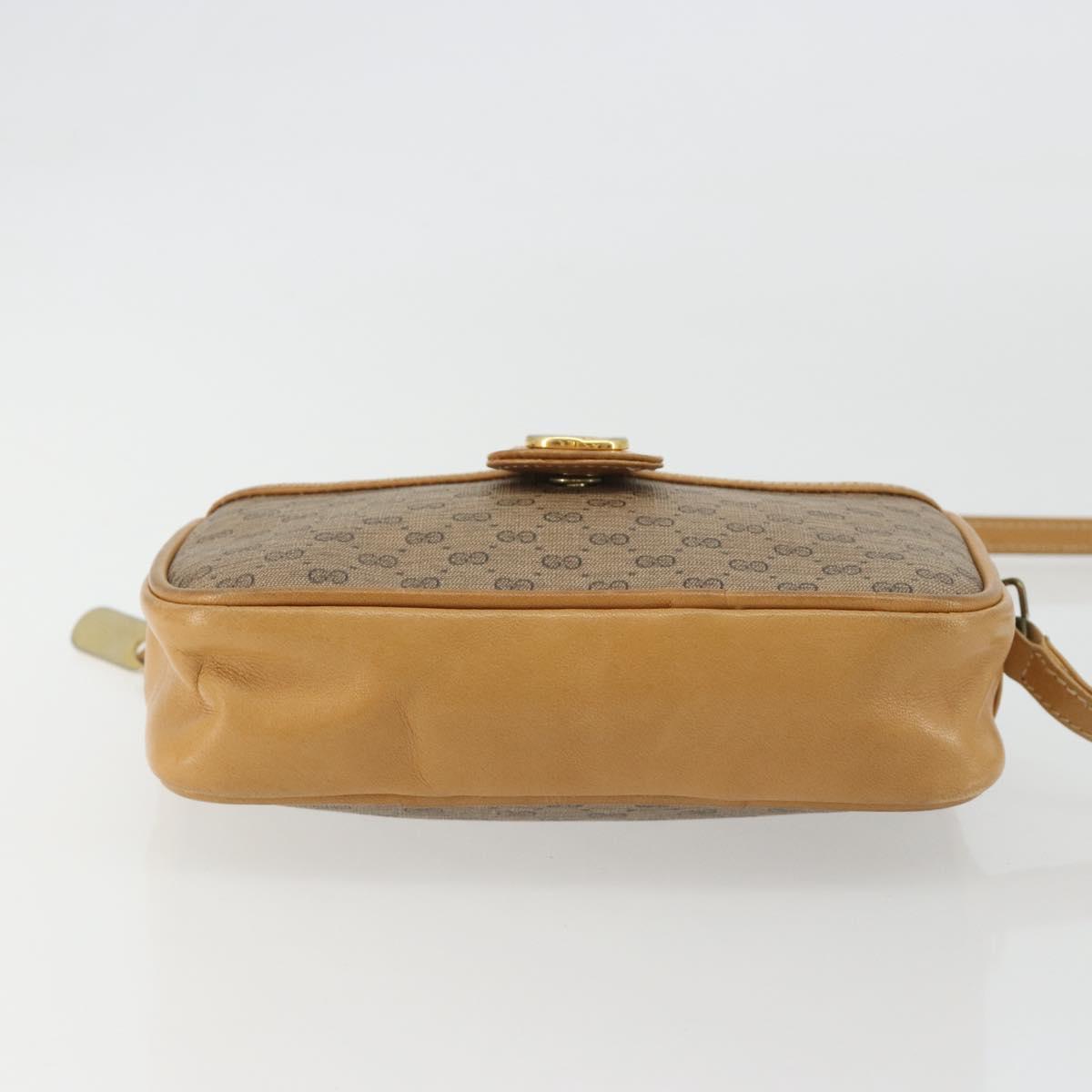 GUCCI Micro GG Shoulder Bag PVC Leather Beige Gold Auth BA13971A