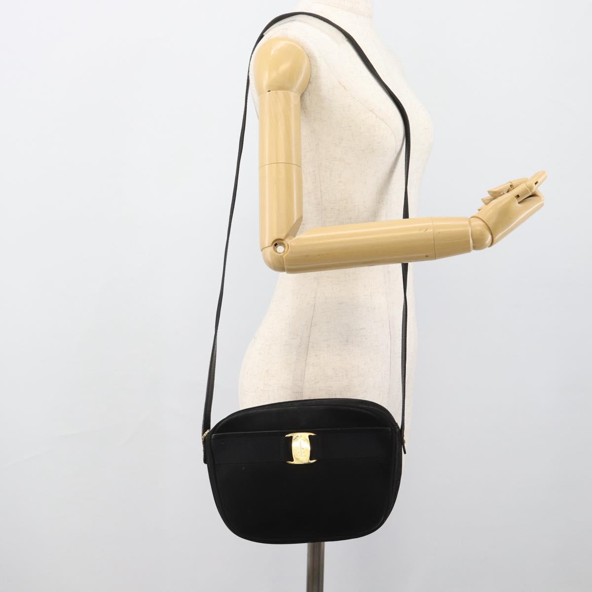 Salvatore Ferragamo Vala Shoulder Bag Suede Black Gold Auth BA13991