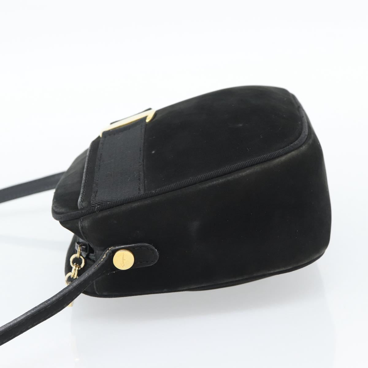 Salvatore Ferragamo Vala Shoulder Bag Suede Black Gold Auth BA13991