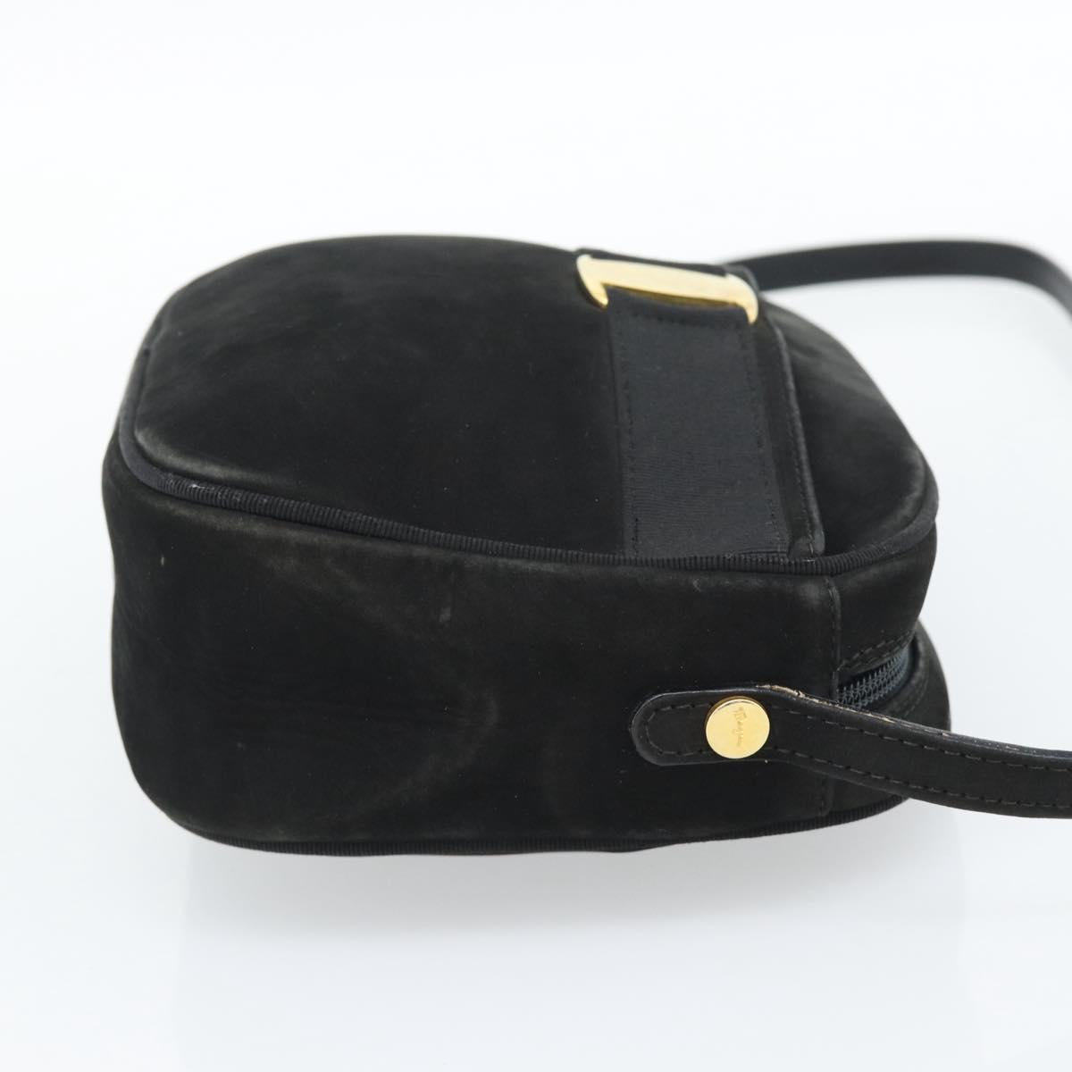 Salvatore Ferragamo Vala Shoulder Bag Suede Black Gold Auth BA13991
