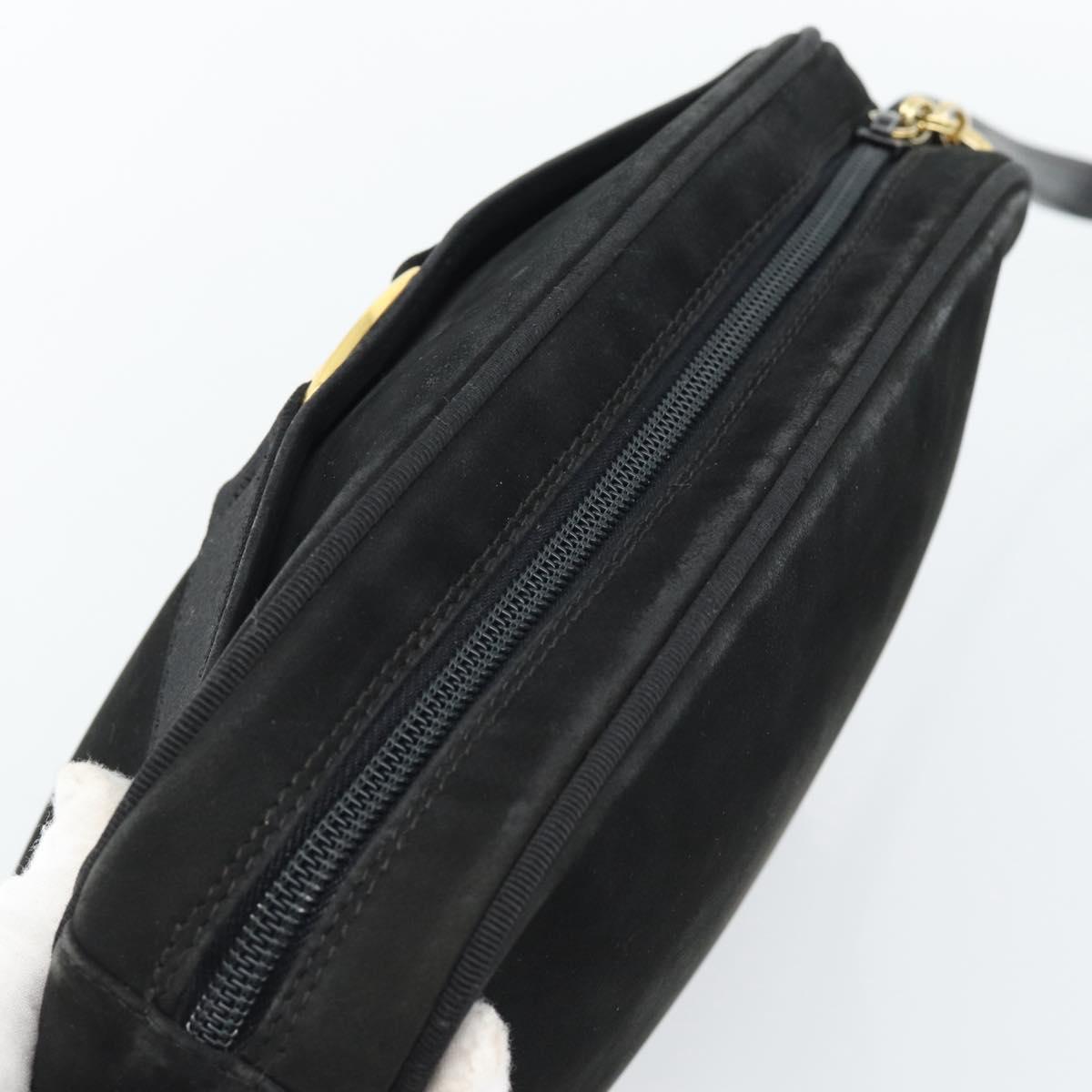 Salvatore Ferragamo Vala Shoulder Bag Suede Black Gold Auth BA13991