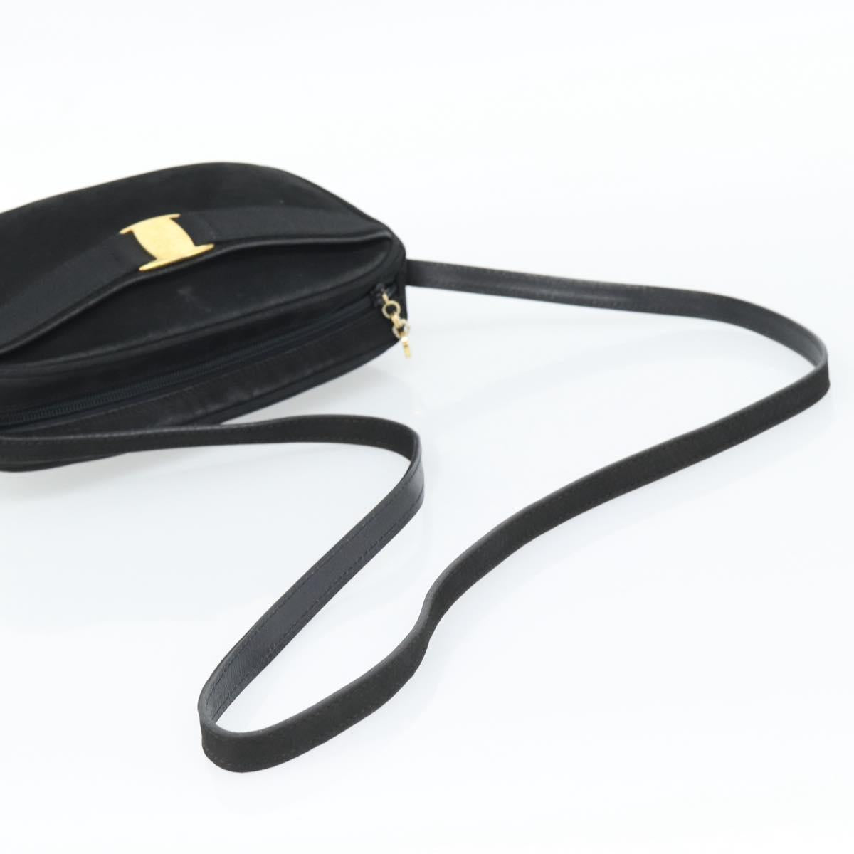 Salvatore Ferragamo Vala Shoulder Bag Suede Black Gold Auth BA13991