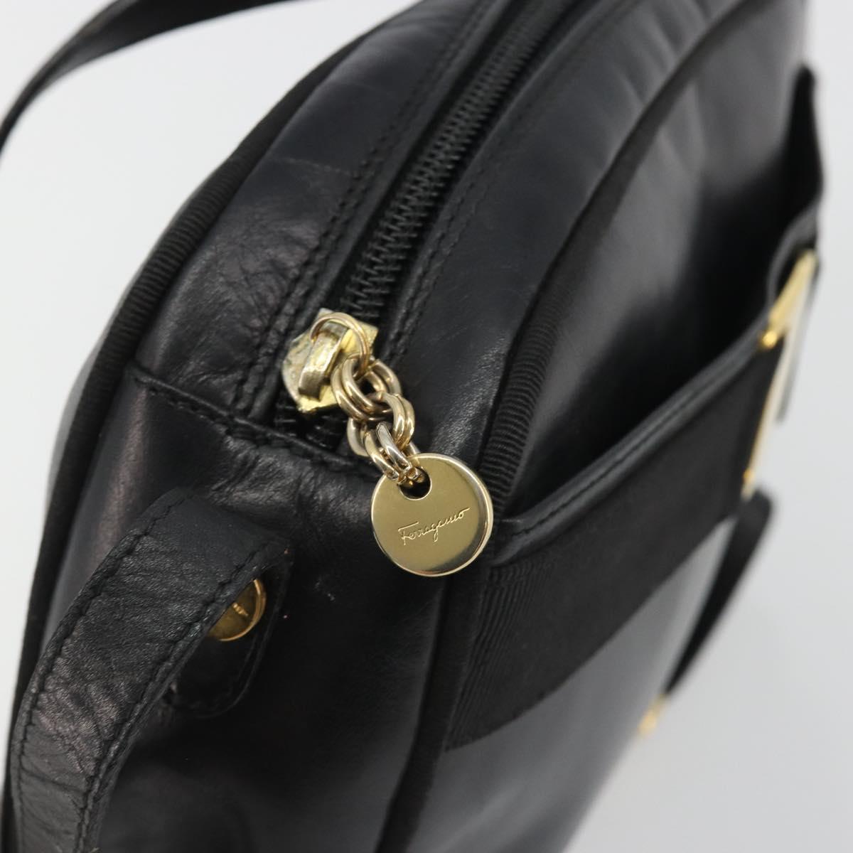 Salvatore Ferragamo Vala Shoulder Bag Leather Black Gold Auth BA13992