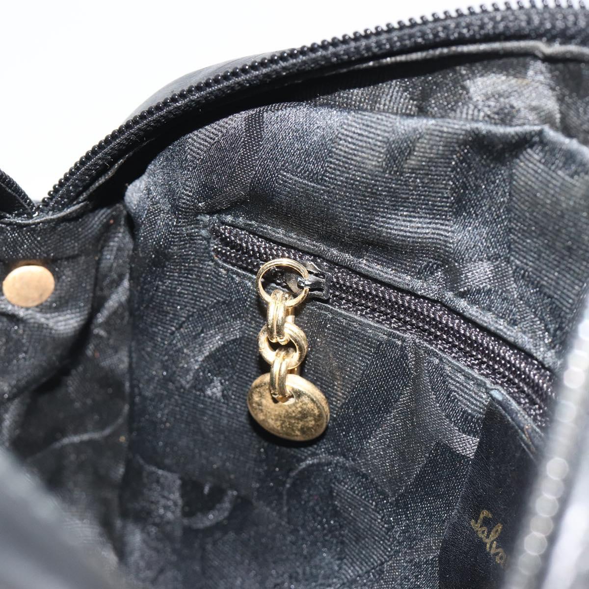 Salvatore Ferragamo Vala Shoulder Bag Leather Black Gold Auth BA13992