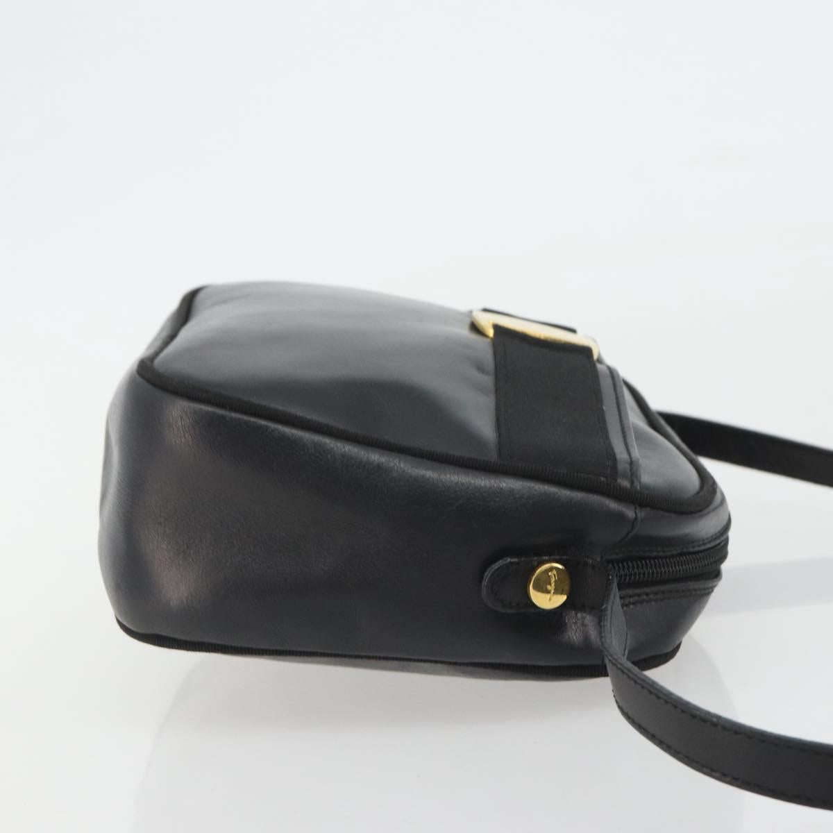 Salvatore Ferragamo Vala Shoulder Bag Leather Black Gold Auth BA13992