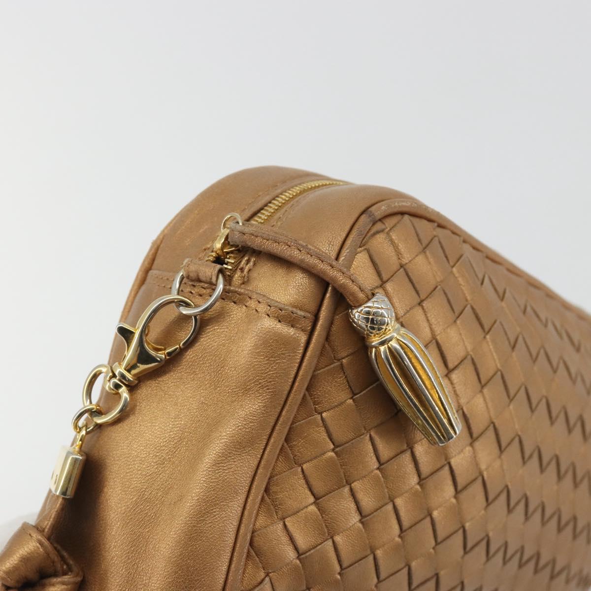 BOTTEGA VENETA INTRECCIATO Shoulder Bag Leather Bronze Gold Auth BA13993