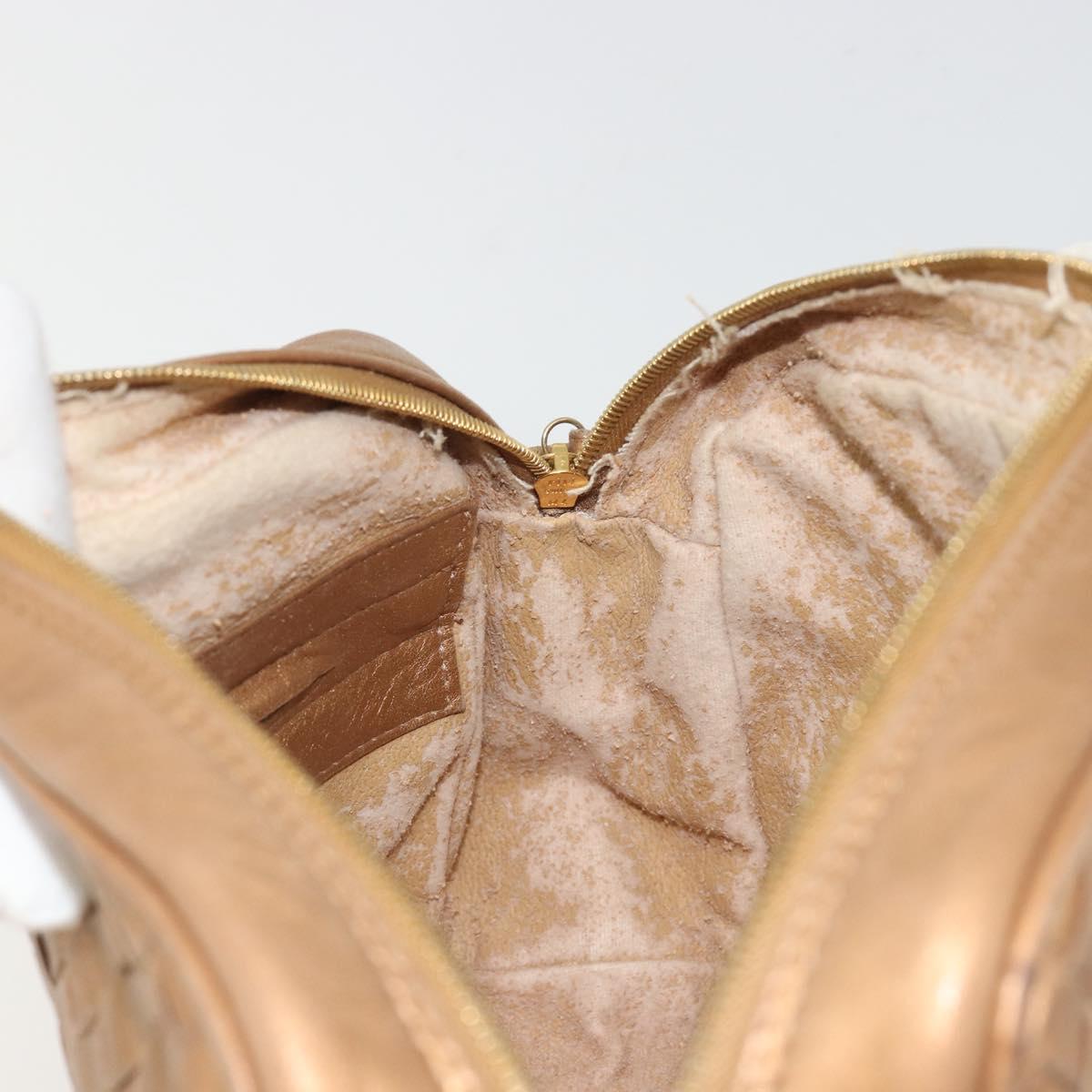 BOTTEGA VENETA INTRECCIATO Shoulder Bag Leather Bronze Gold Auth BA13993
