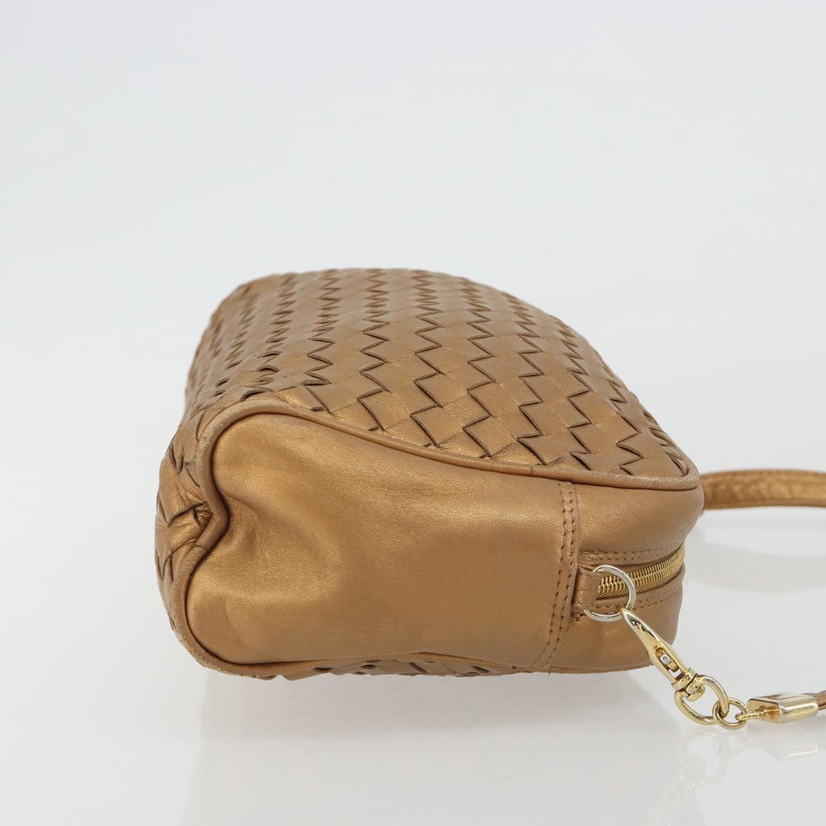 BOTTEGA VENETA INTRECCIATO Shoulder Bag Leather Bronze Gold Auth BA13993