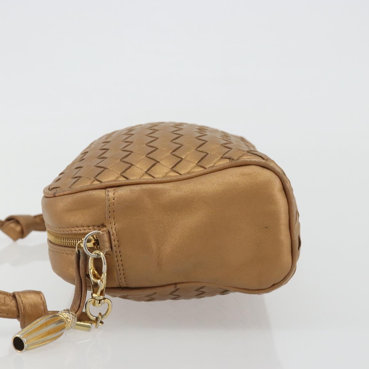 BOTTEGA VENETA INTRECCIATO Shoulder Bag Leather Bronze Gold Auth BA13993
