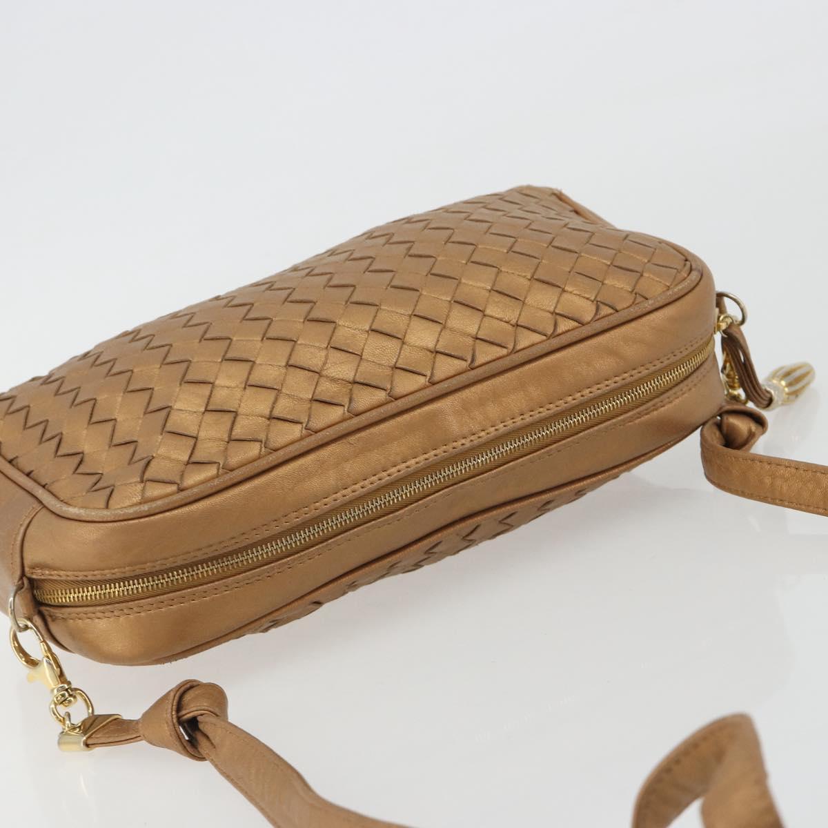 BOTTEGA VENETA INTRECCIATO Shoulder Bag Leather Bronze Gold Auth BA13993