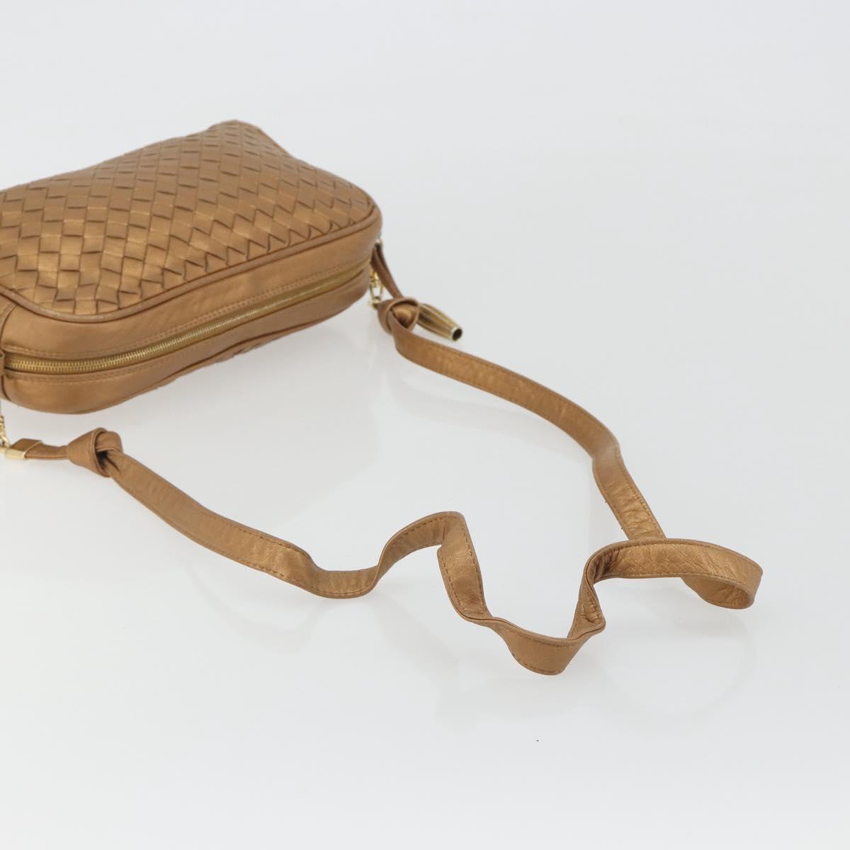 BOTTEGA VENETA INTRECCIATO Shoulder Bag Leather Bronze Gold Auth BA13993
